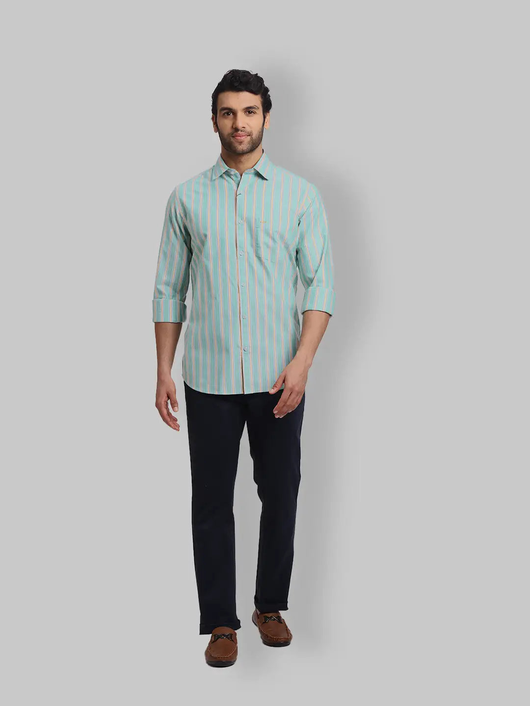 ColorPlus Regular Fit Striped Medium Red Shirt