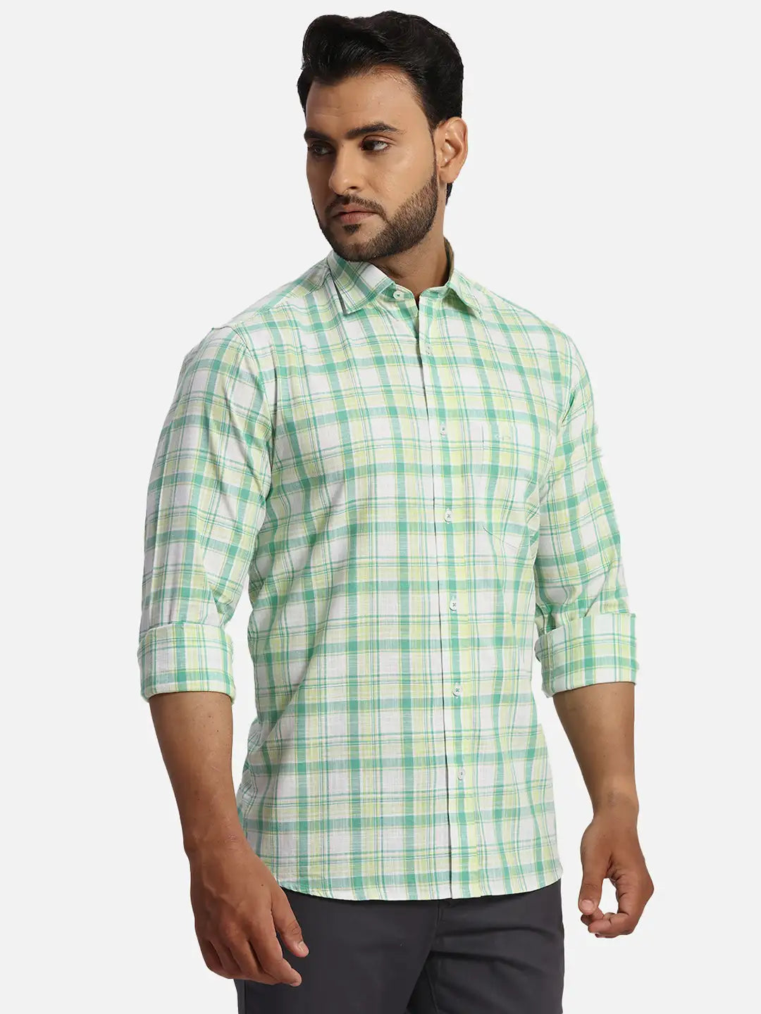 ColorPlus Regular Fit Checkered Medium Red Shirt