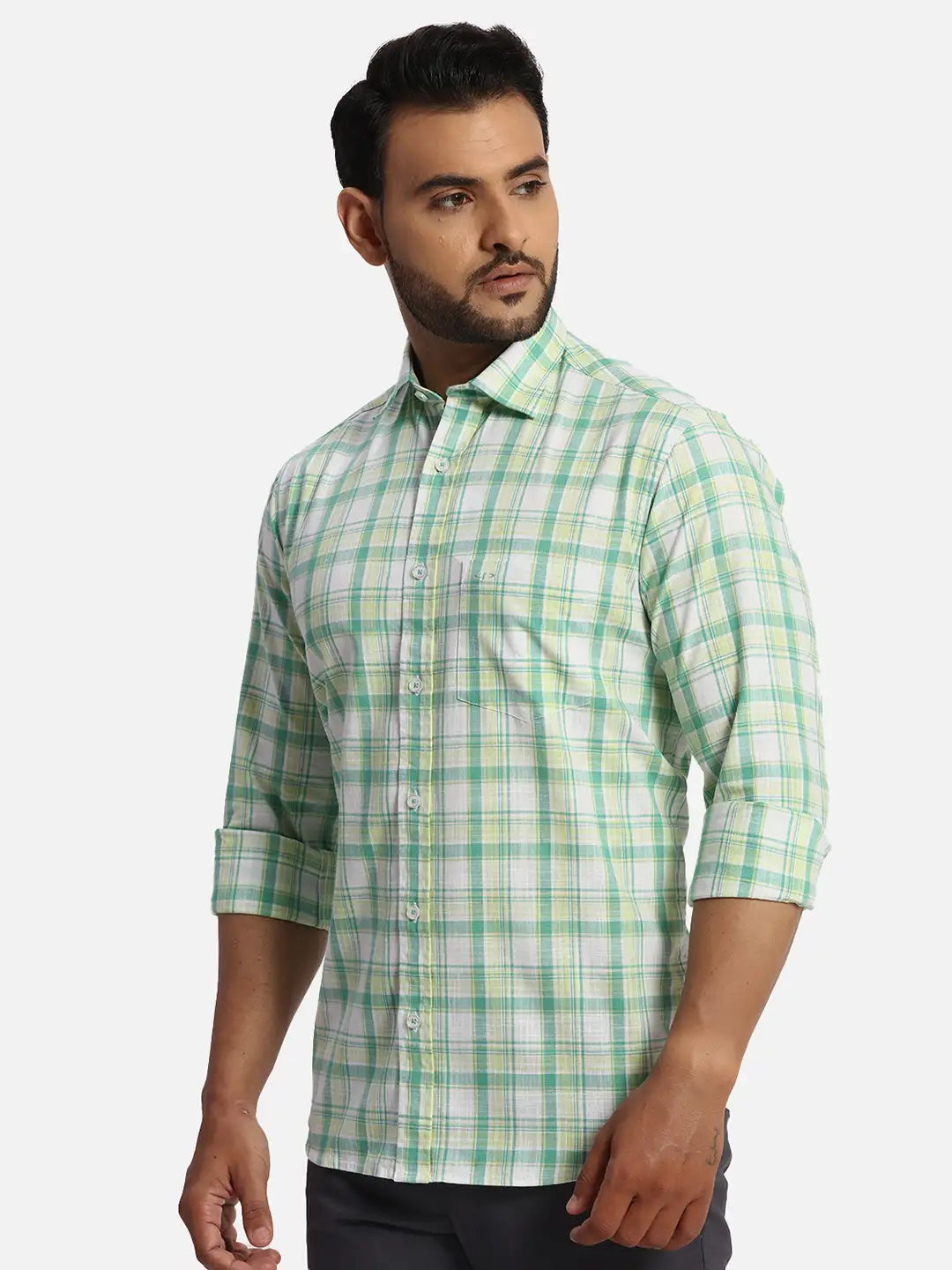 ColorPlus Regular Fit Checkered Medium Red Shirt