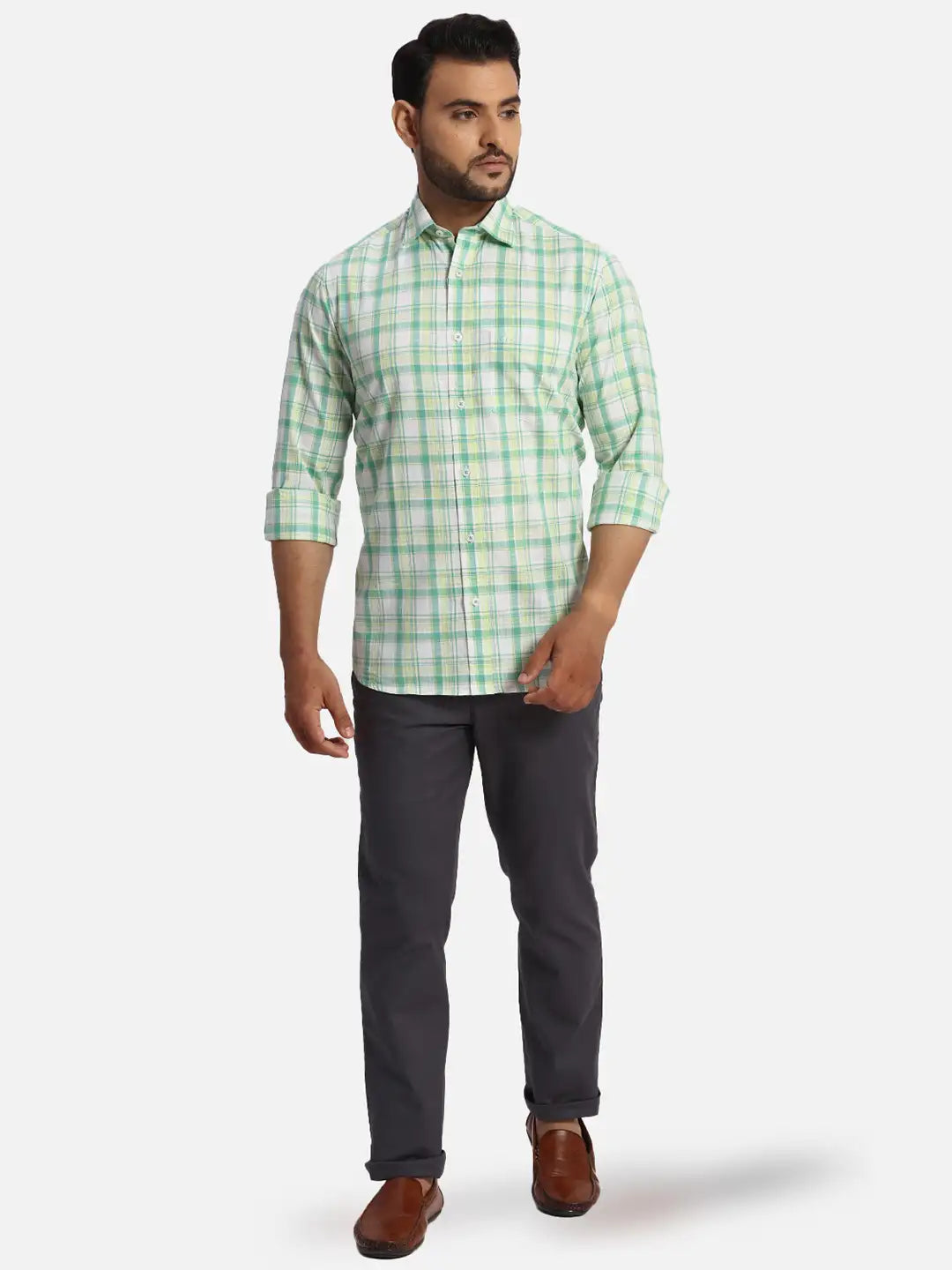 ColorPlus Regular Fit Checkered Medium Red Shirt