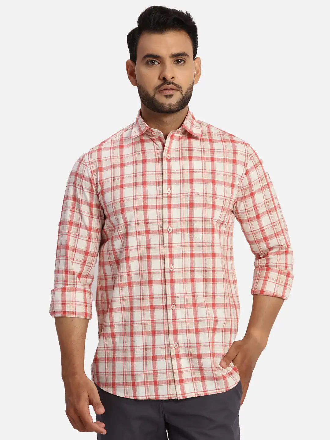 ColorPlus Regular Fit Checkered Medium Violet Shirt