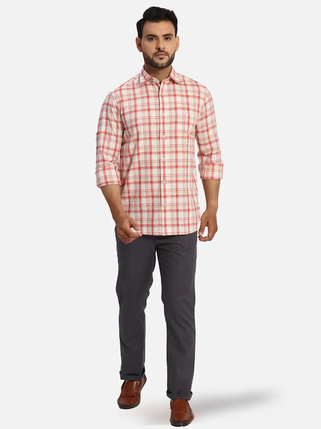 ColorPlus Regular Fit Checkered Medium Violet Shirt