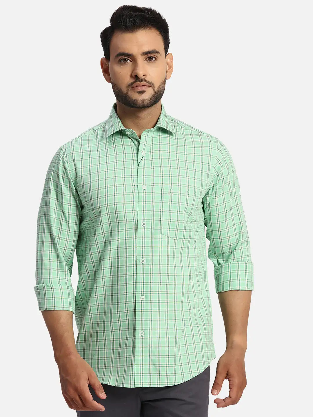 ColorPlus Regular Fit Checkered Medium Red Shirt
