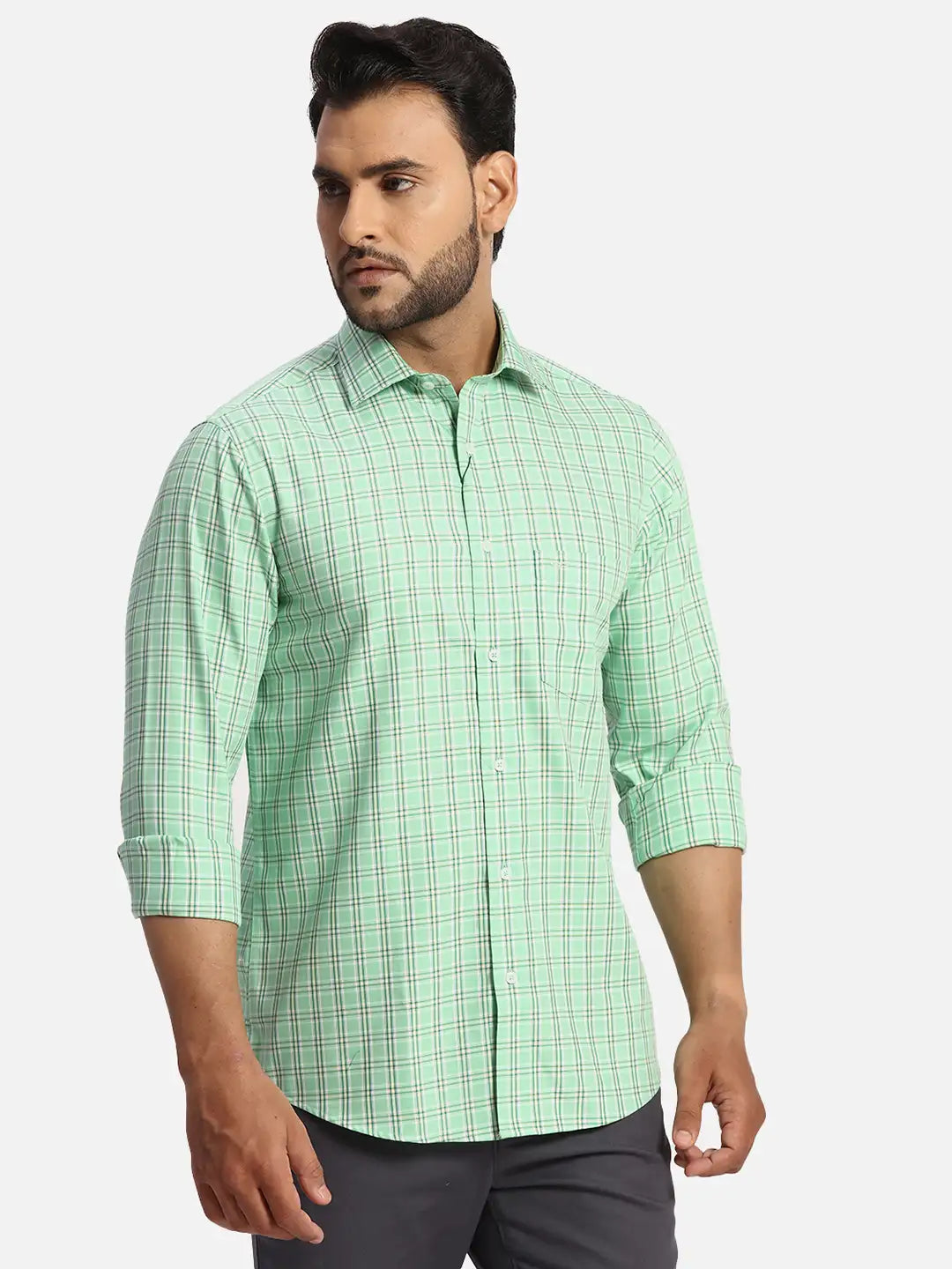 ColorPlus Regular Fit Checkered Medium Red Shirt