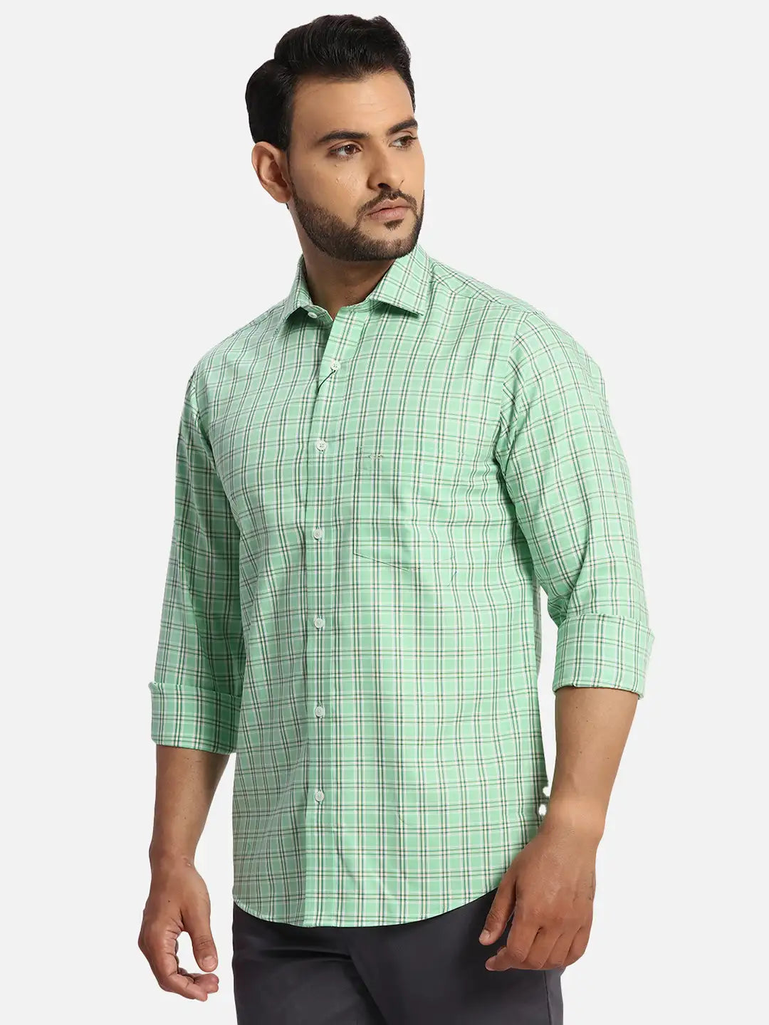 ColorPlus Regular Fit Checkered Medium Red Shirt