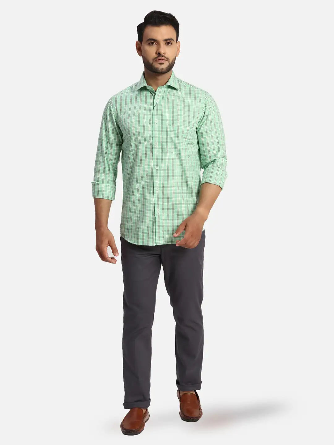 ColorPlus Regular Fit Checkered Medium Red Shirt