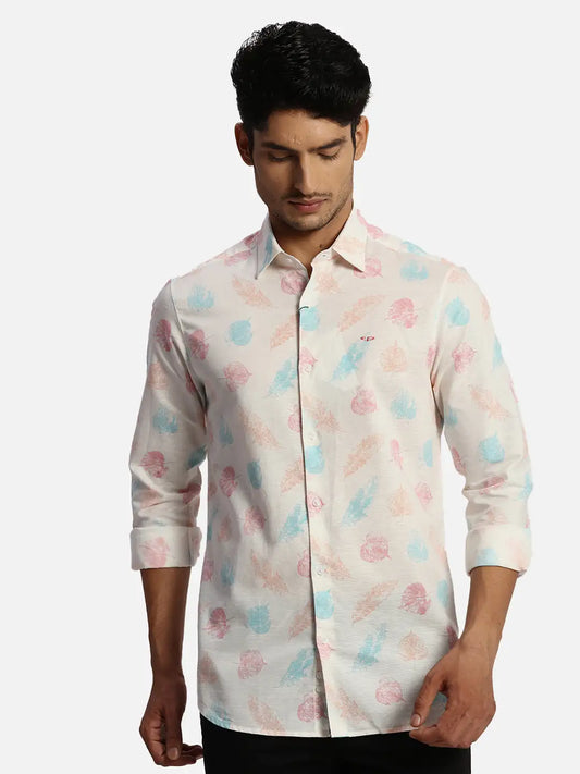 ColorPlus Regular Fit Printed Medium Blue Shirt