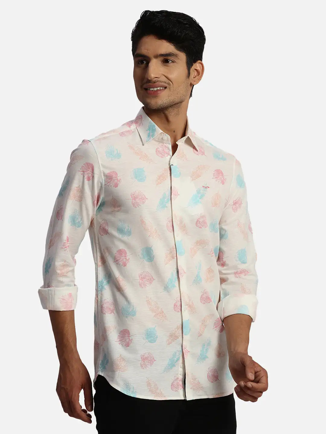 ColorPlus Regular Fit Printed Medium Blue Shirt
