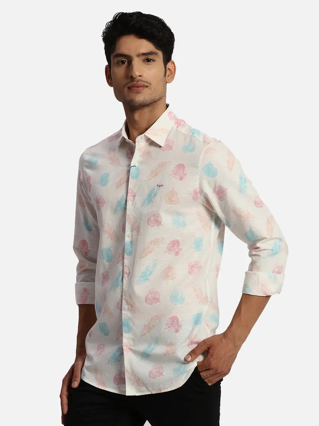 ColorPlus Regular Fit Printed Medium Blue Shirt