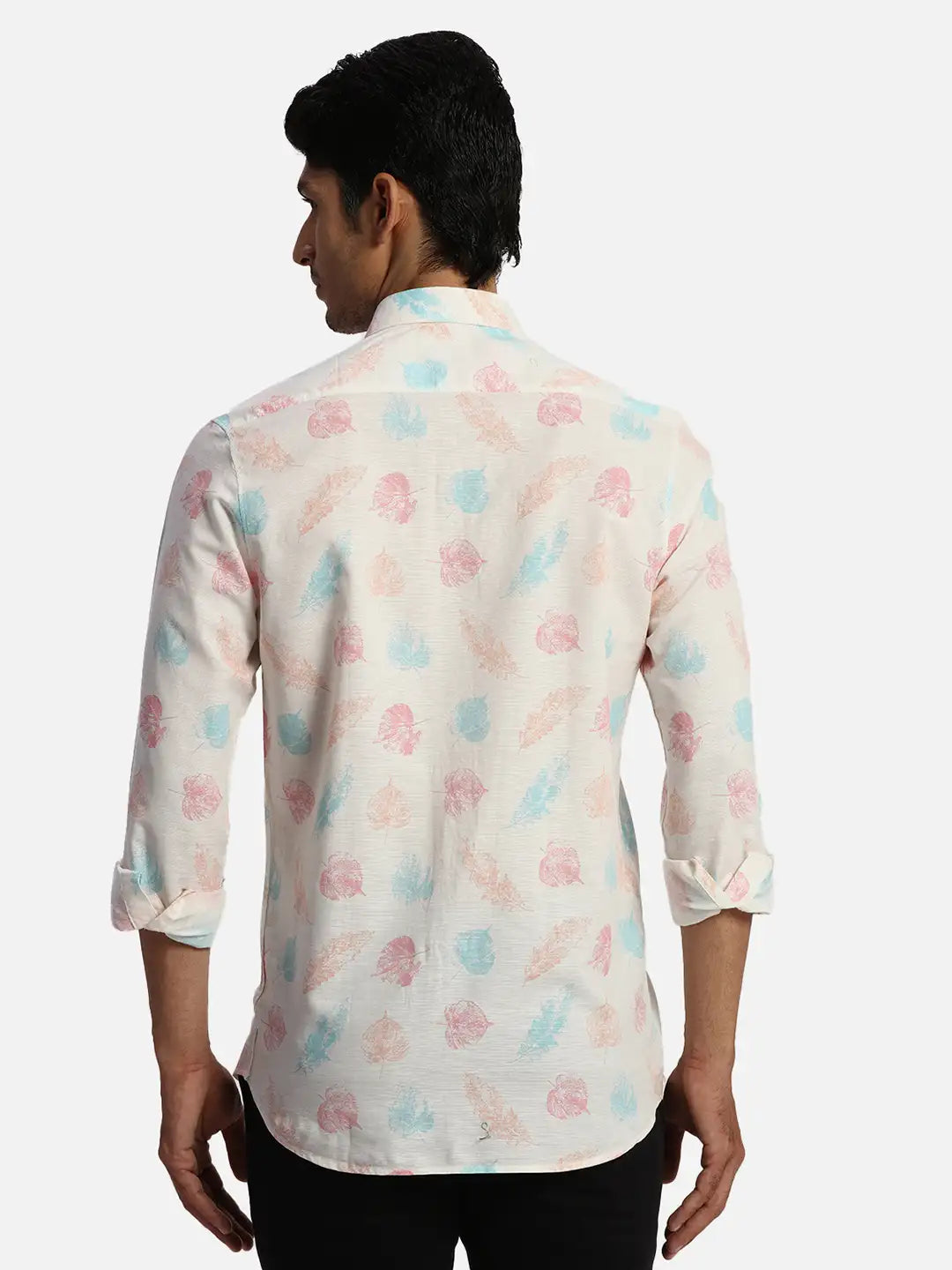 ColorPlus Regular Fit Printed Medium Blue Shirt