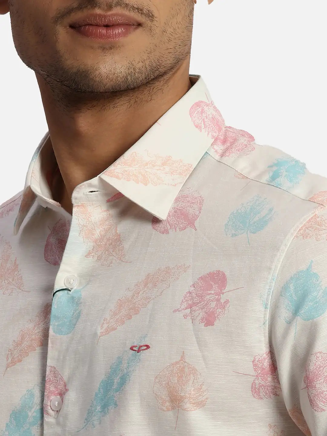 ColorPlus Regular Fit Printed Medium Blue Shirt
