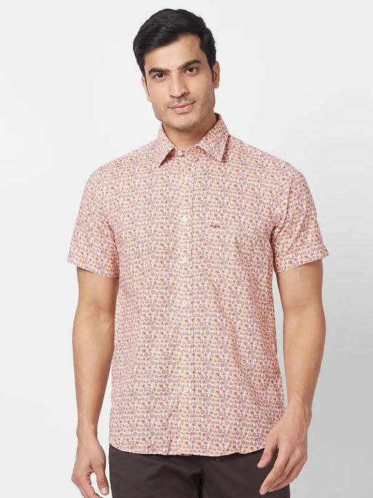 ColorPlus Men Brown Checks Tailored Fit Linen Half Sleeve Shirt