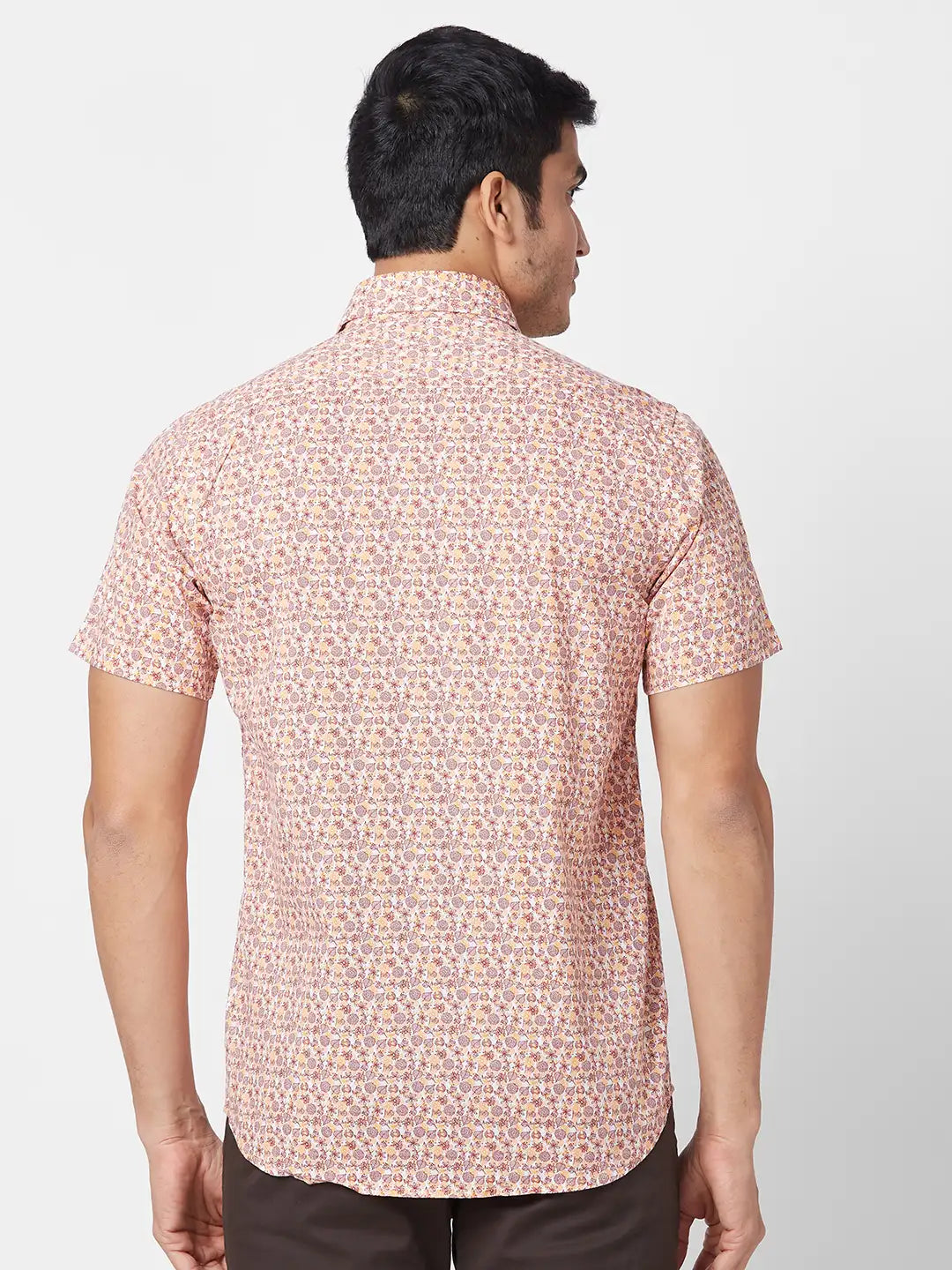 ColorPlus Men Brown Checks Tailored Fit Linen Half Sleeve Shirt