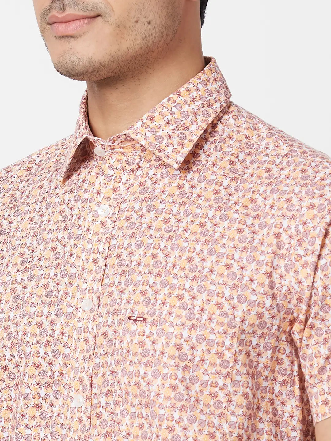 ColorPlus Men Orange Print Tailored Fit Cotton Half Sleeve Shirt MyRaymond