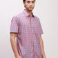 Colorplus Men Blue Checks Tailored Fit Cotton Blend Half Sleeve Shirts