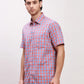 Colorplus Men Blue Checks Tailored Fit Cotton Blend Half Sleeve Shirts