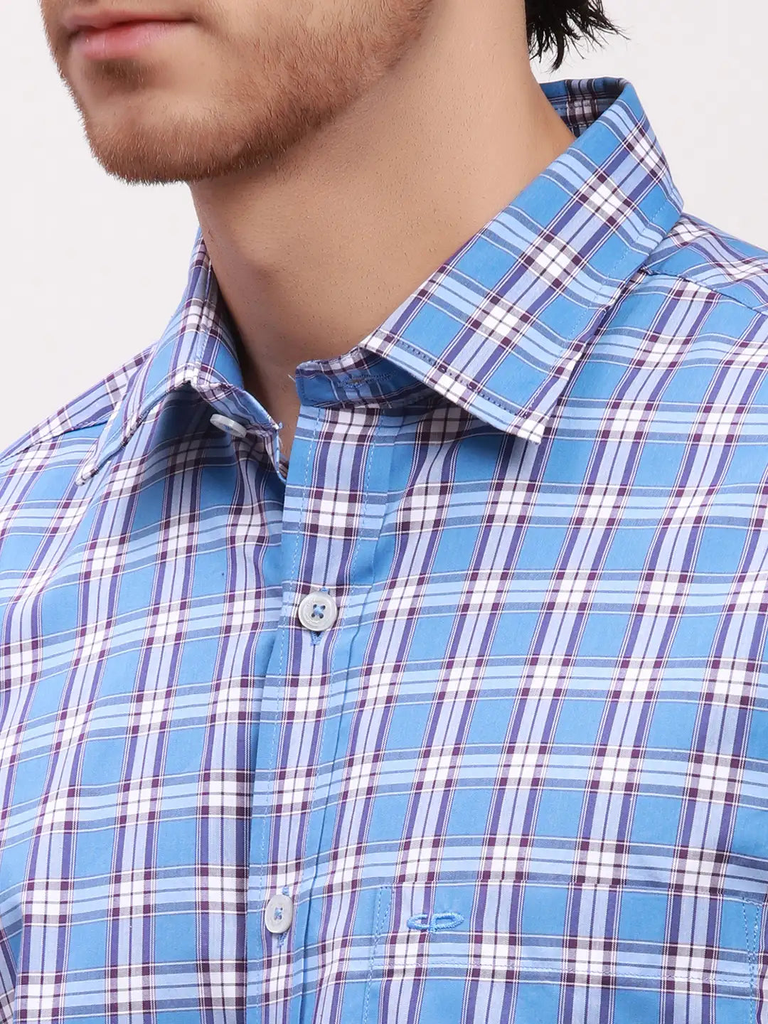 Colorplus Men Red Checks Tailored Fit Cotton Blend Half Sleeve Shirts