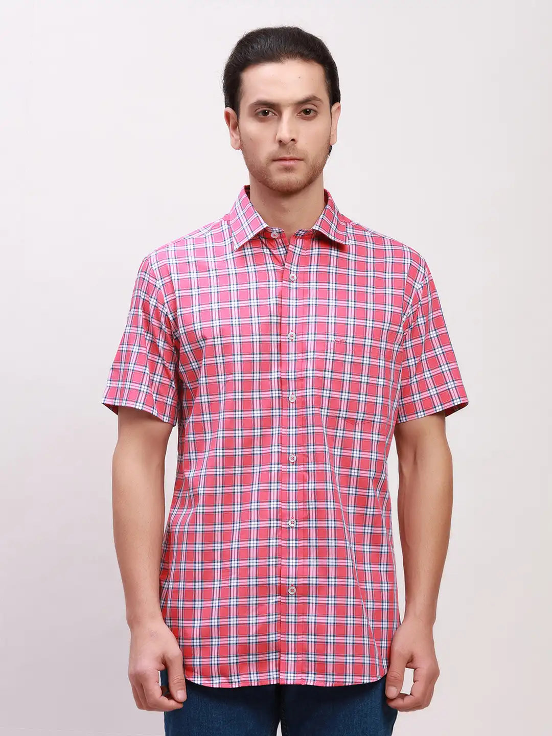 Colorplus Men Grey Print Tailored Fit Cotton Half Sleeve Shirts