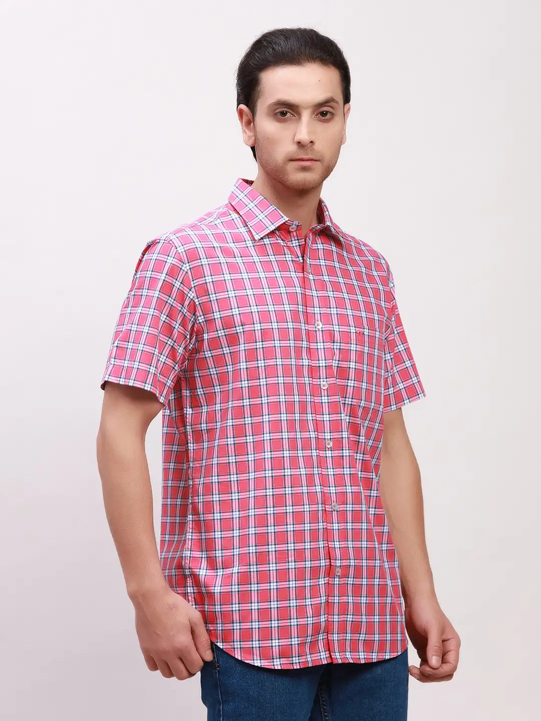 Colorplus Men Grey Print Tailored Fit Cotton Half Sleeve Shirts