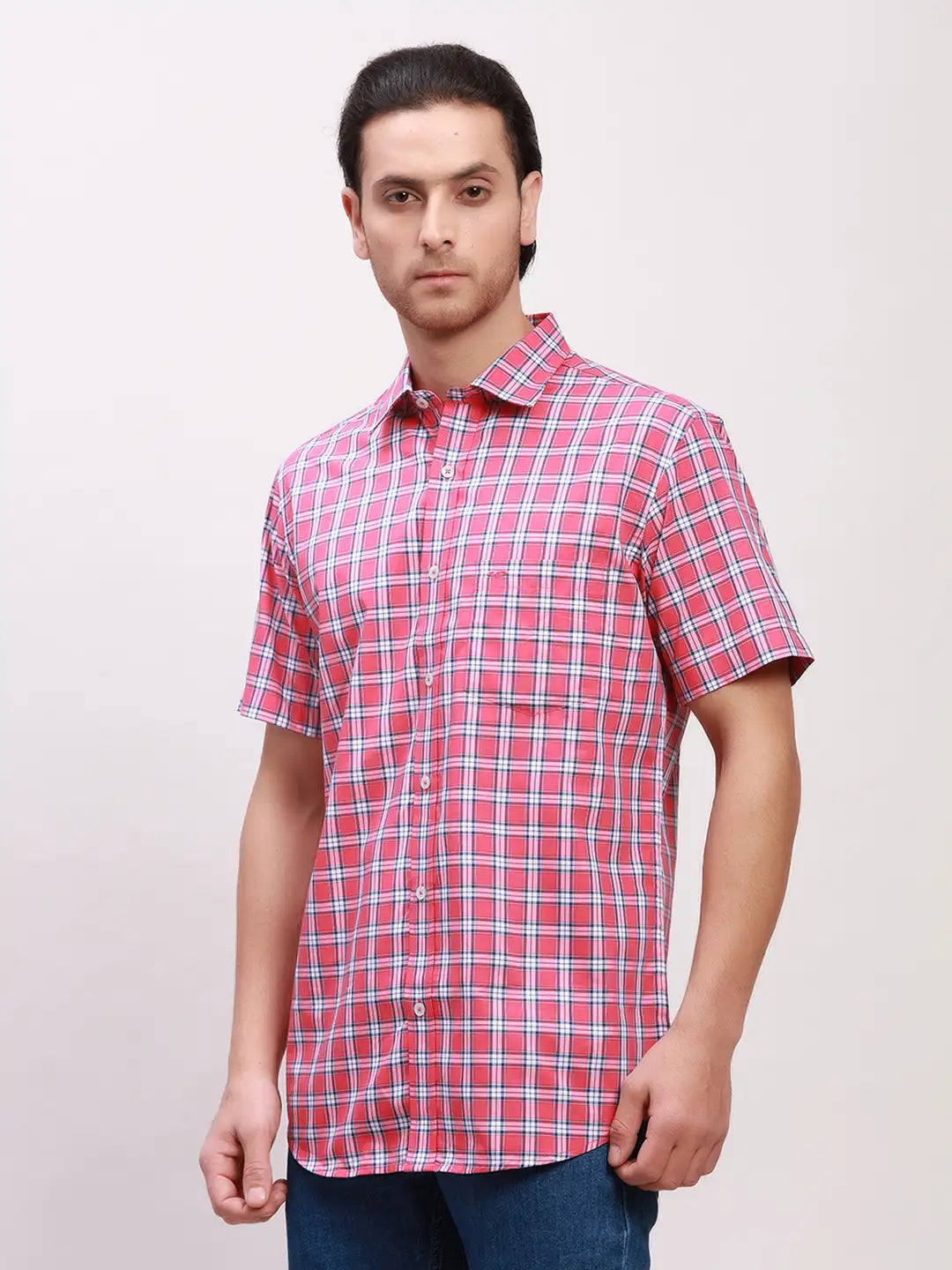 Colorplus Men Grey Print Tailored Fit Cotton Half Sleeve Shirts