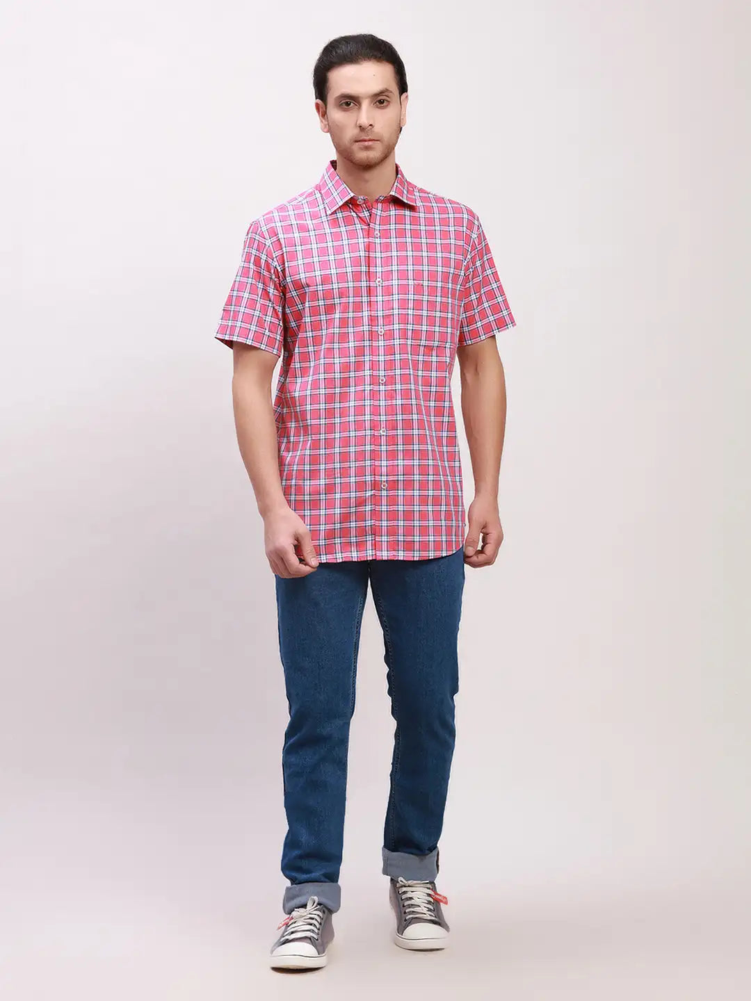Colorplus Men Grey Print Tailored Fit Cotton Half Sleeve Shirts