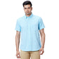 Men Blue Tailored Fit Solid Cotton Half Sleeve Shirts