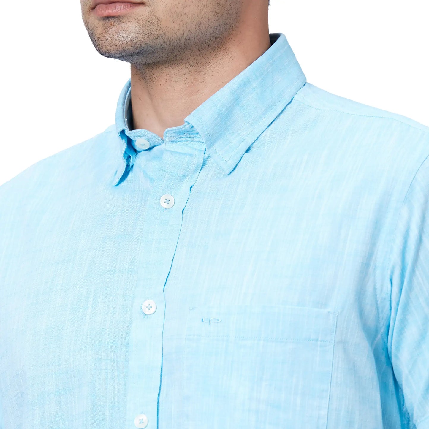 Men Blue Tailored Fit Solid Cotton Half Sleeve Shirts