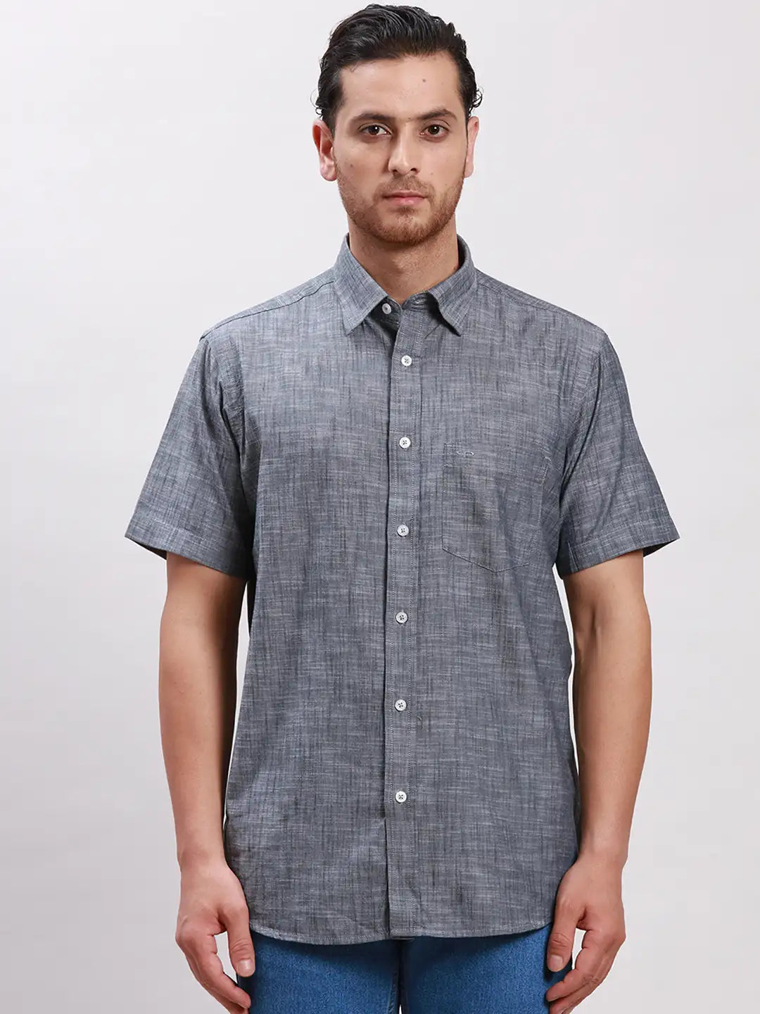 Men White Tailored Fit Solid Cotton Half Sleeve Shirts