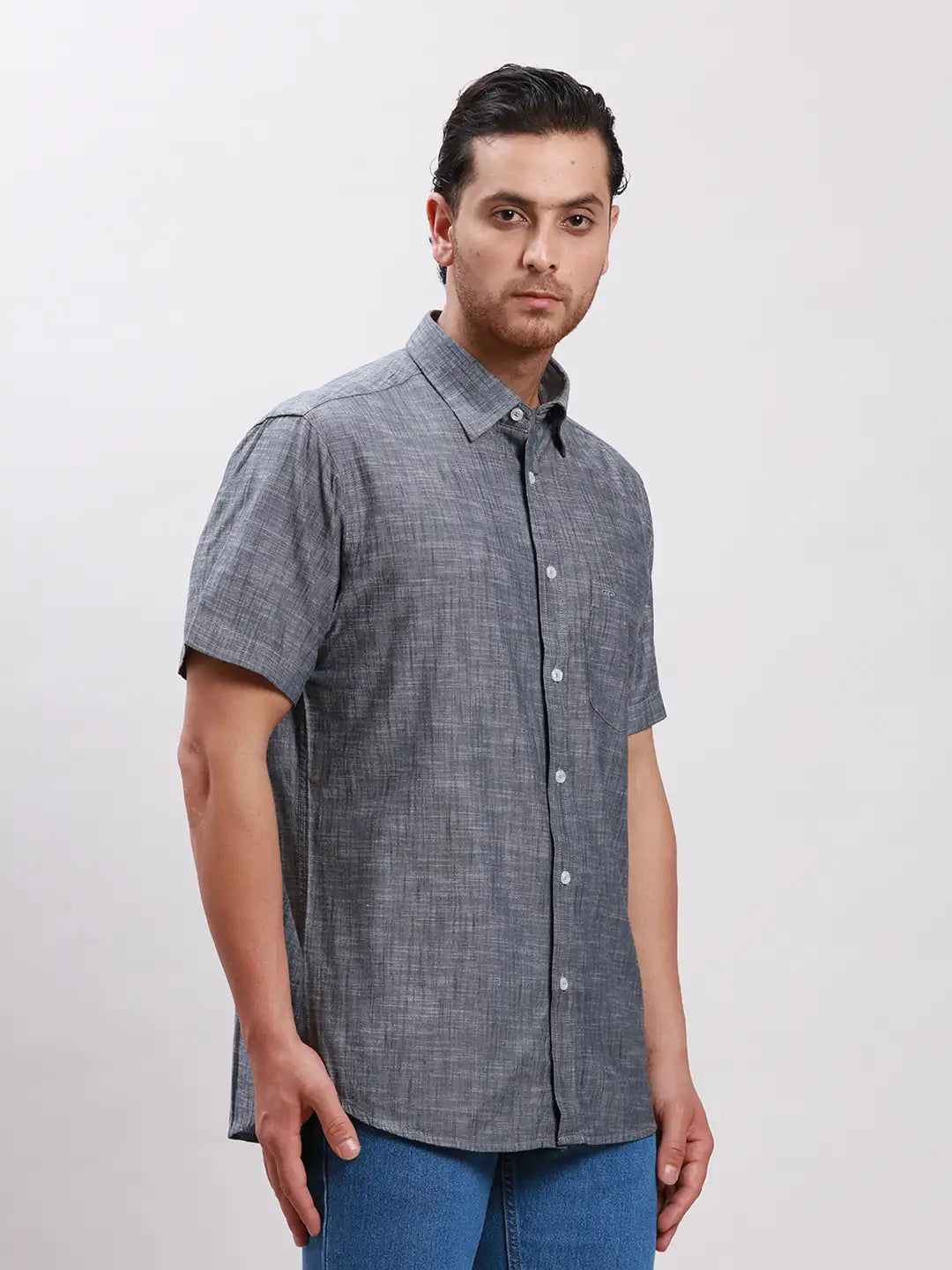 Men White Tailored Fit Solid Cotton Half Sleeve Shirts