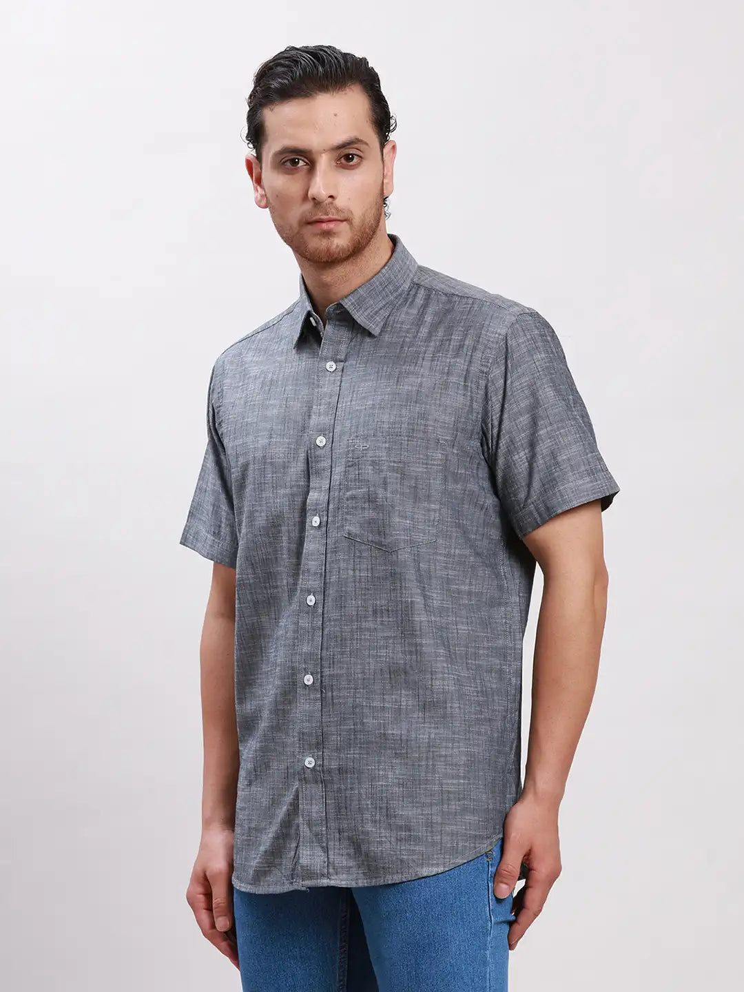 Men White Tailored Fit Solid Cotton Half Sleeve Shirts