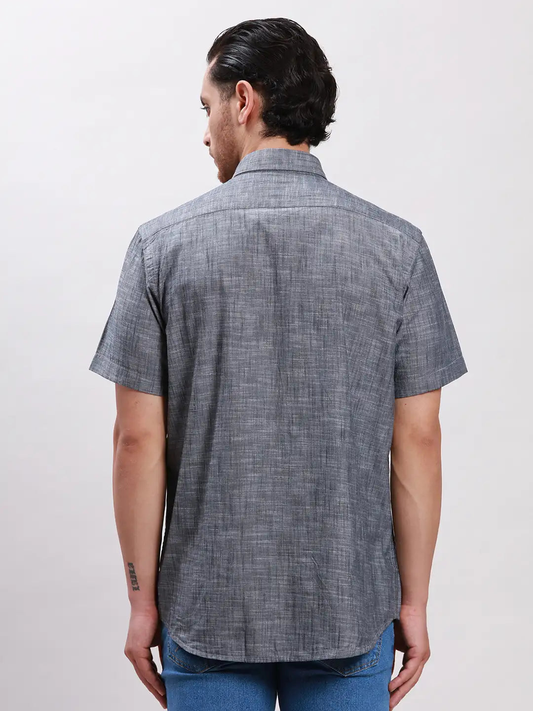 Men White Tailored Fit Solid Cotton Half Sleeve Shirts