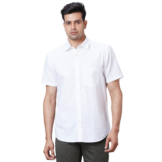 Men Blue Tailored Fit Solid Cotton Half Sleeve Shirts
