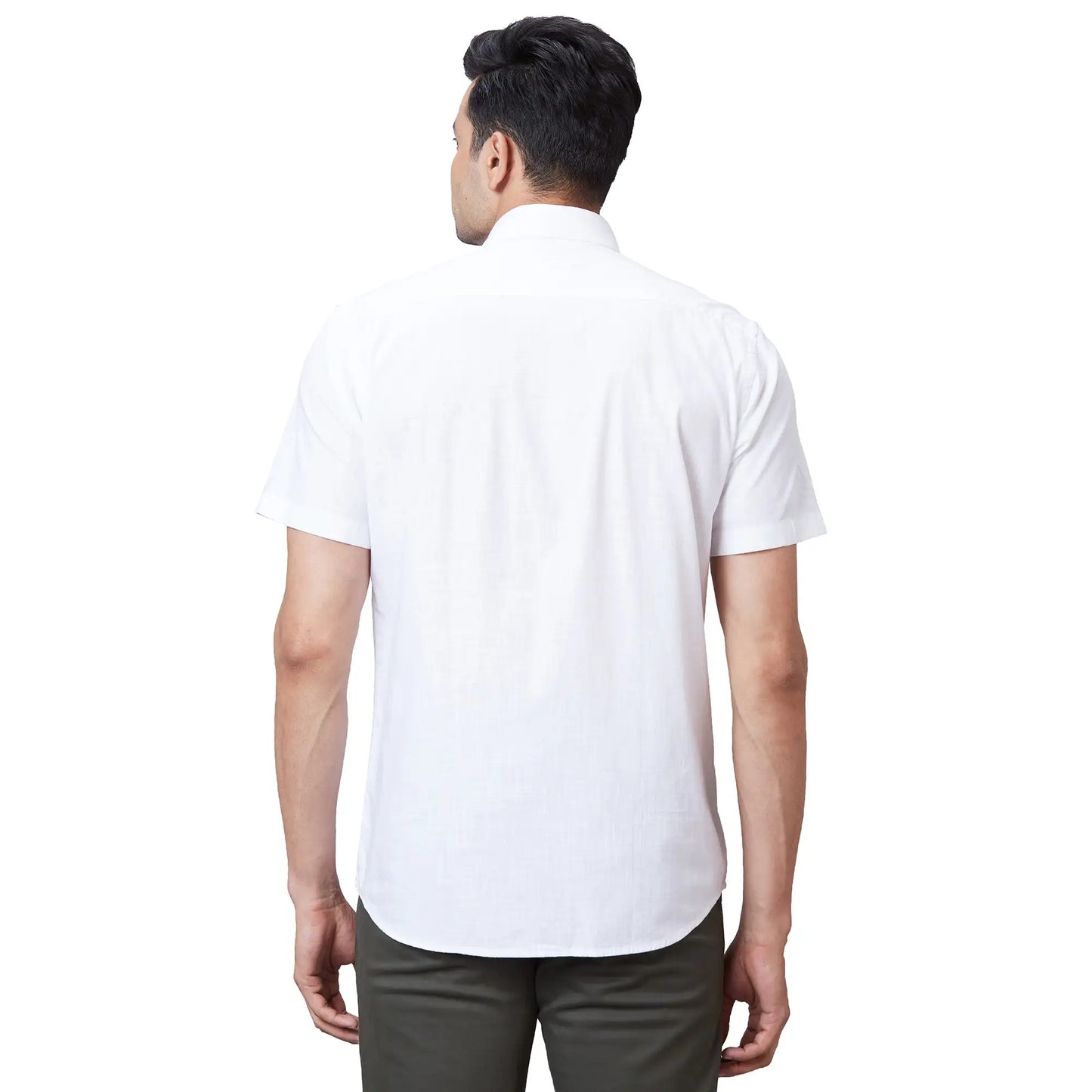 Men Blue Tailored Fit Solid Cotton Half Sleeve Shirts