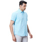 Men Blue Tailored Fit Solid Cotton Half Sleeve Shirts