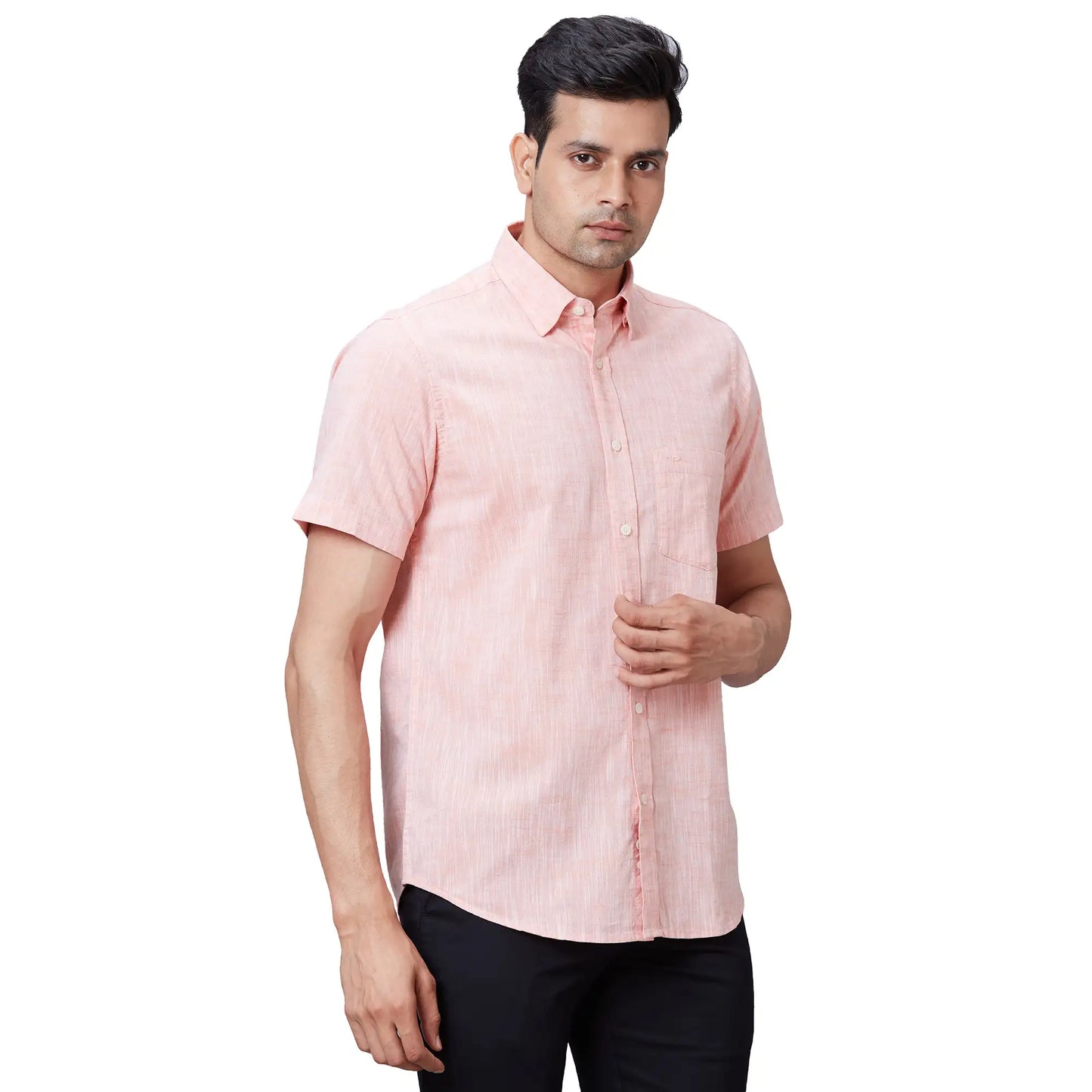 Men Grey Tailored Fit Solid Cotton Half Sleeve Shirts