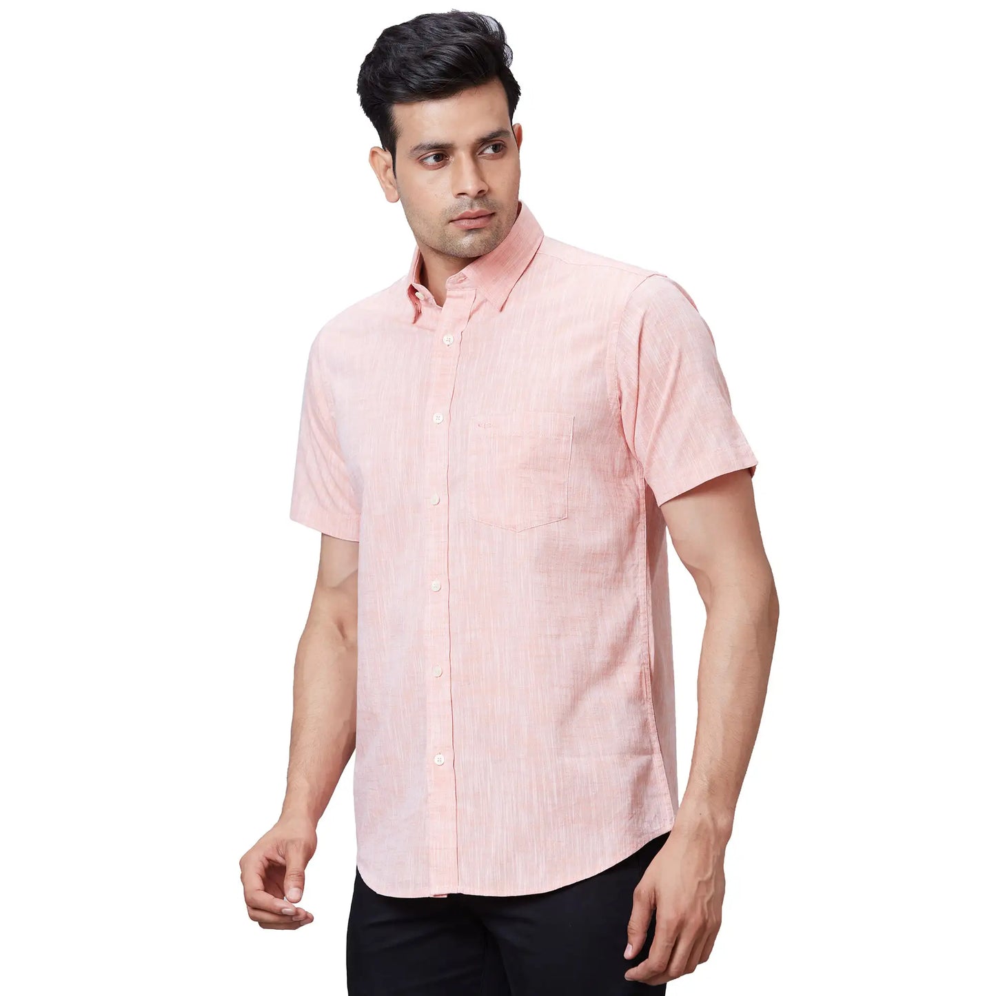 Men Grey Tailored Fit Solid Cotton Half Sleeve Shirts