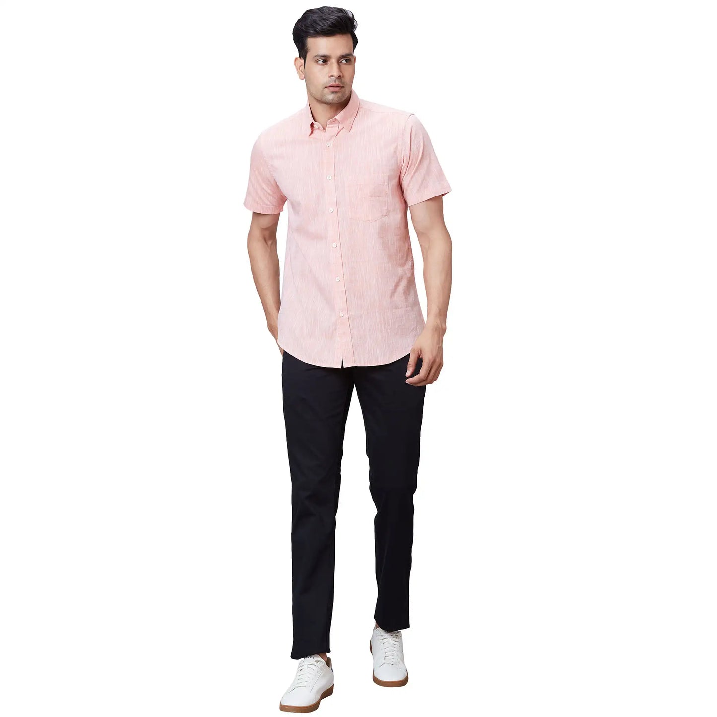 Men Grey Tailored Fit Solid Cotton Half Sleeve Shirts