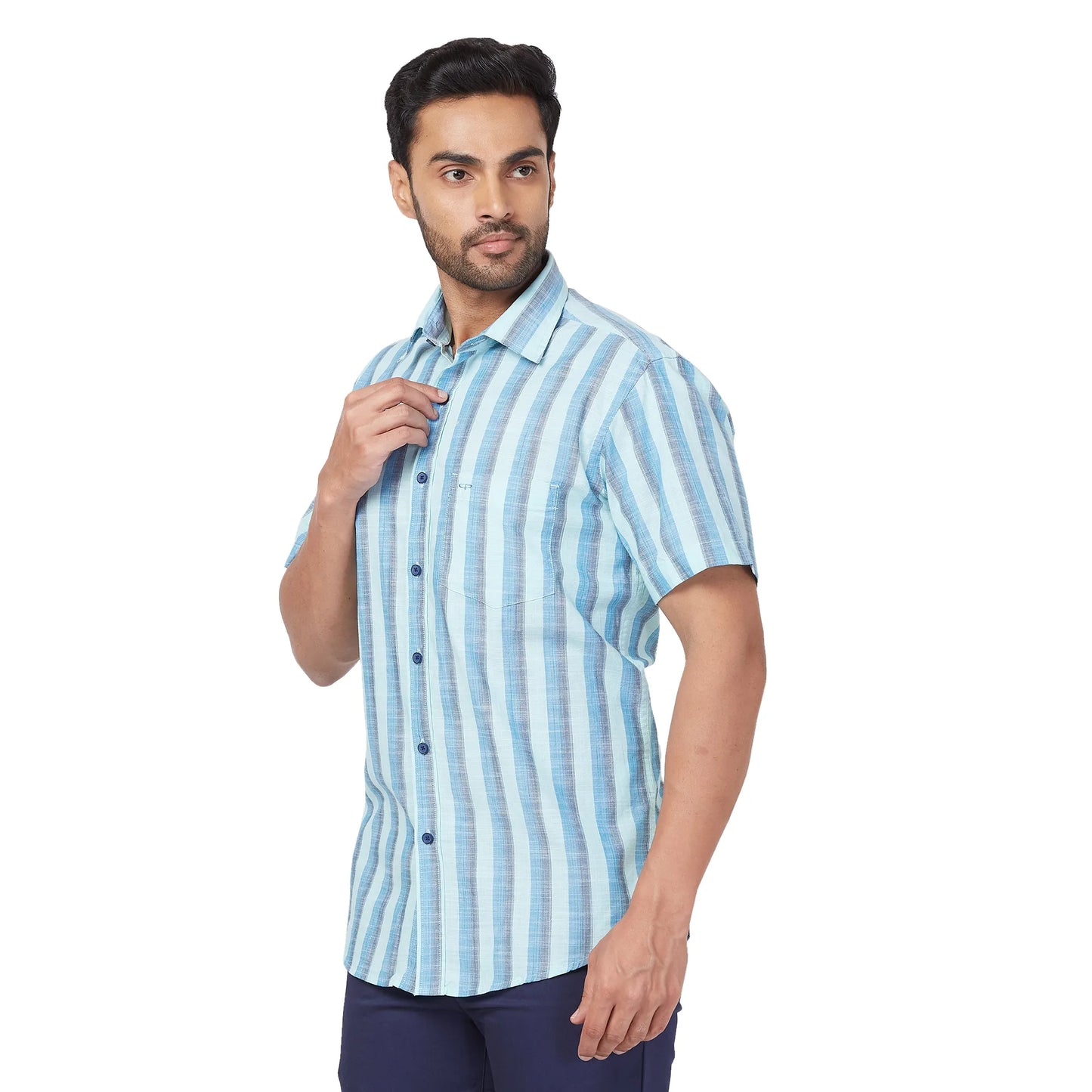 ColorPlus Men Red Stripe Regular Fit Cotton Half Sleeve Shirt