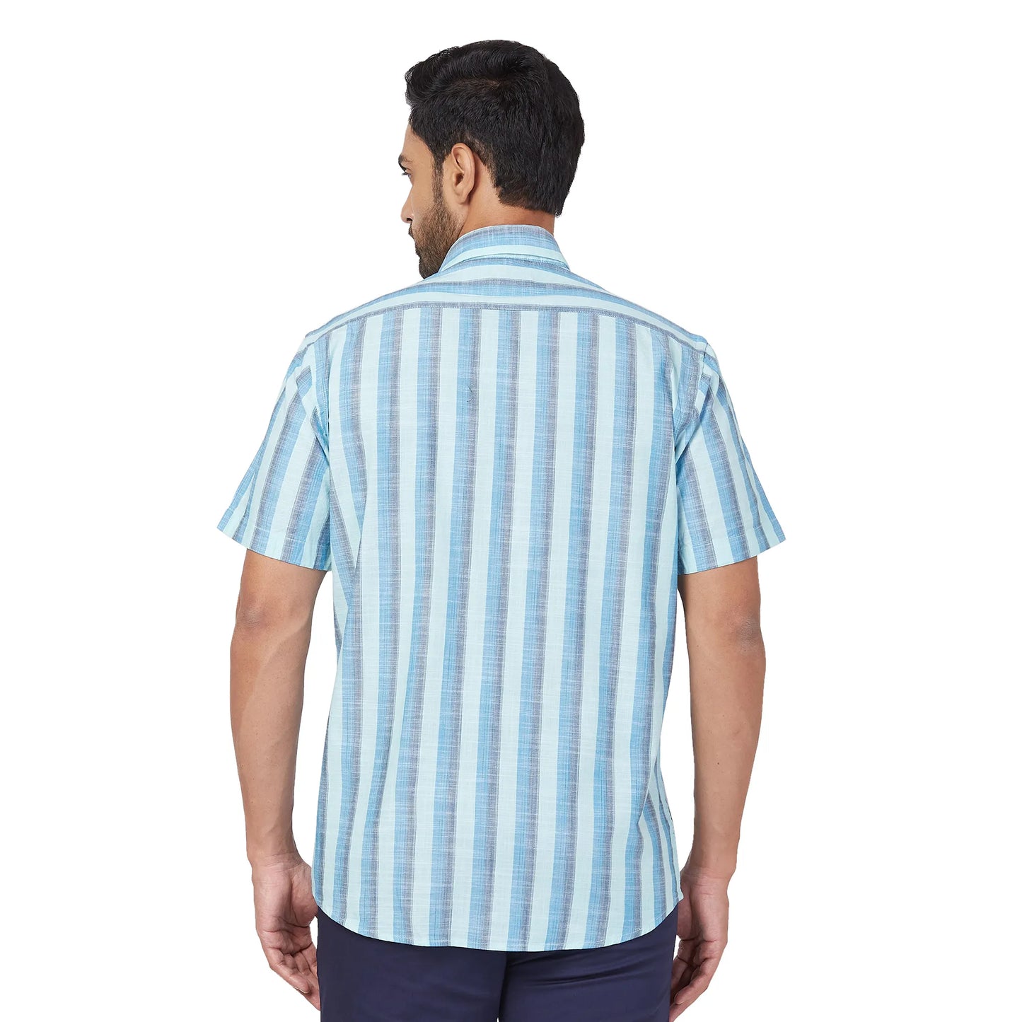 ColorPlus Men Red Stripe Regular Fit Cotton Half Sleeve Shirt