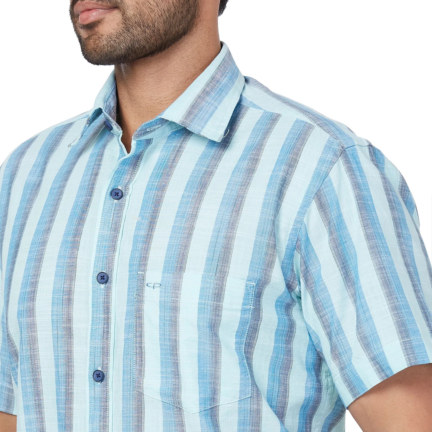 ColorPlus Men Red Stripe Regular Fit Cotton Half Sleeve Shirt