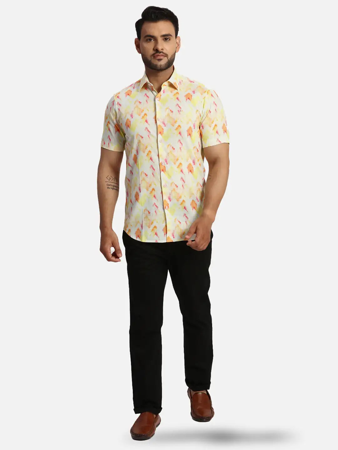 ColorPlus Regular Fit Printed Black Shirt