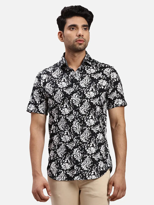 ColorPlus Regular Fit Printed Black Shirt