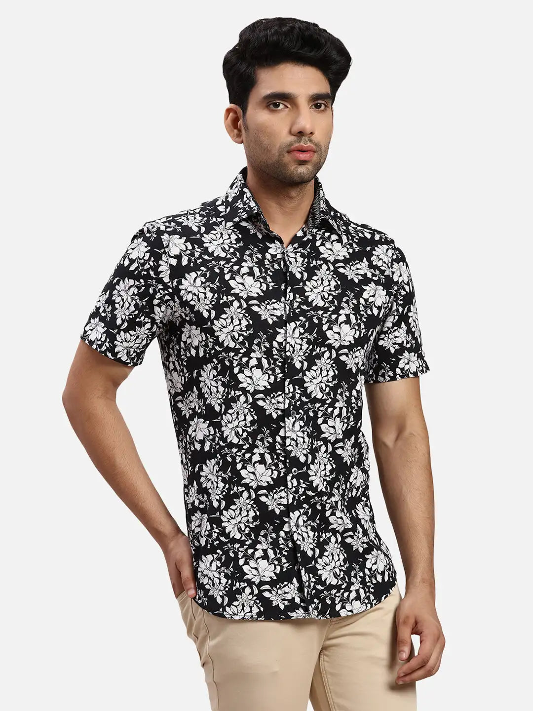 ColorPlus Regular Fit Printed Black Shirt