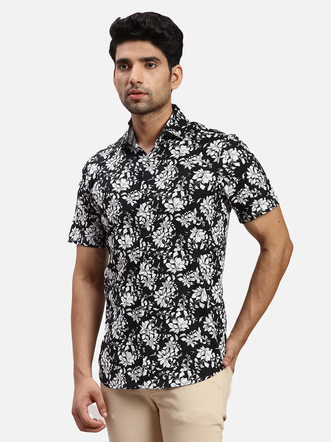 ColorPlus Regular Fit Printed Black Shirt