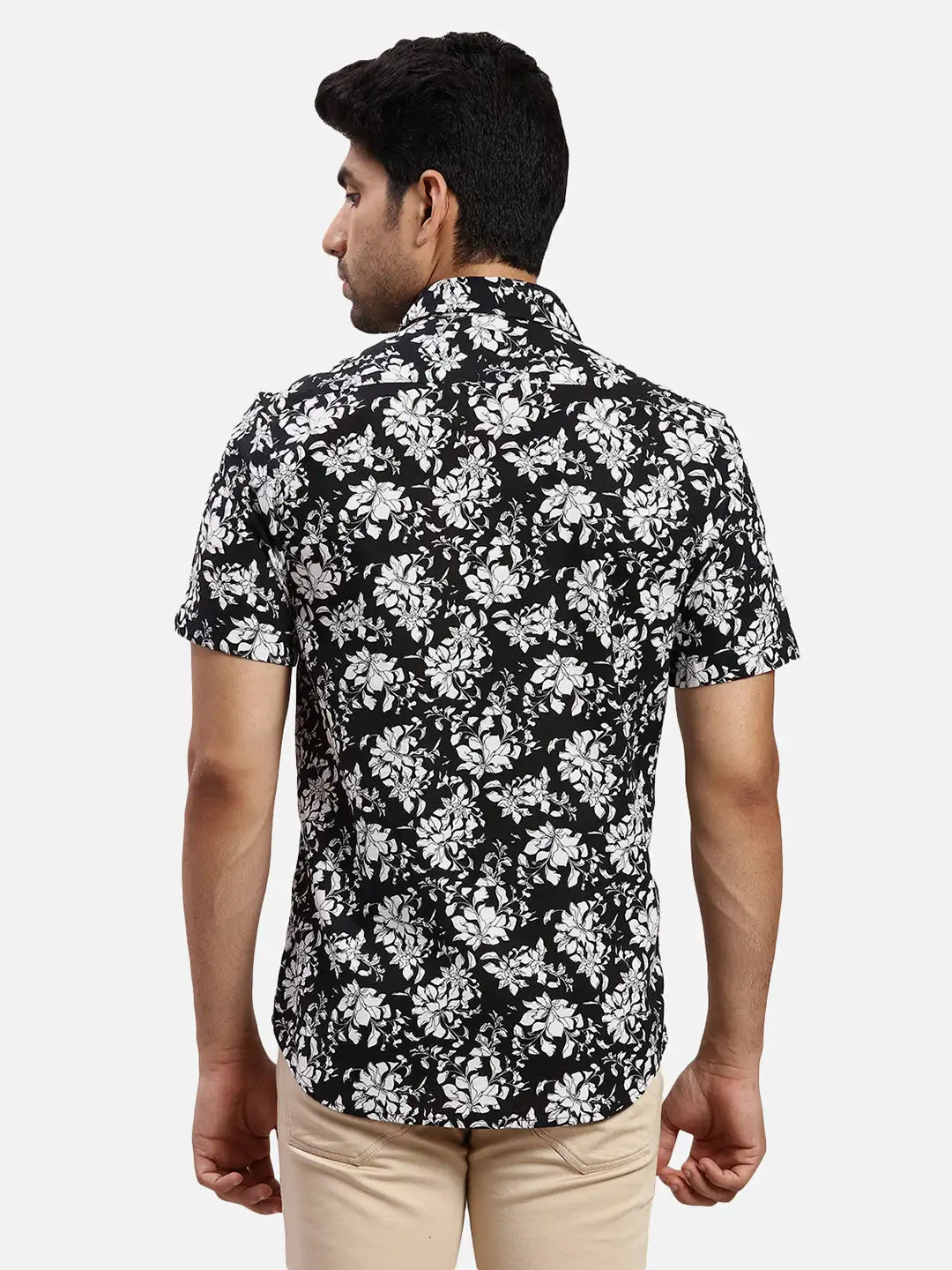 ColorPlus Regular Fit Printed Black Shirt