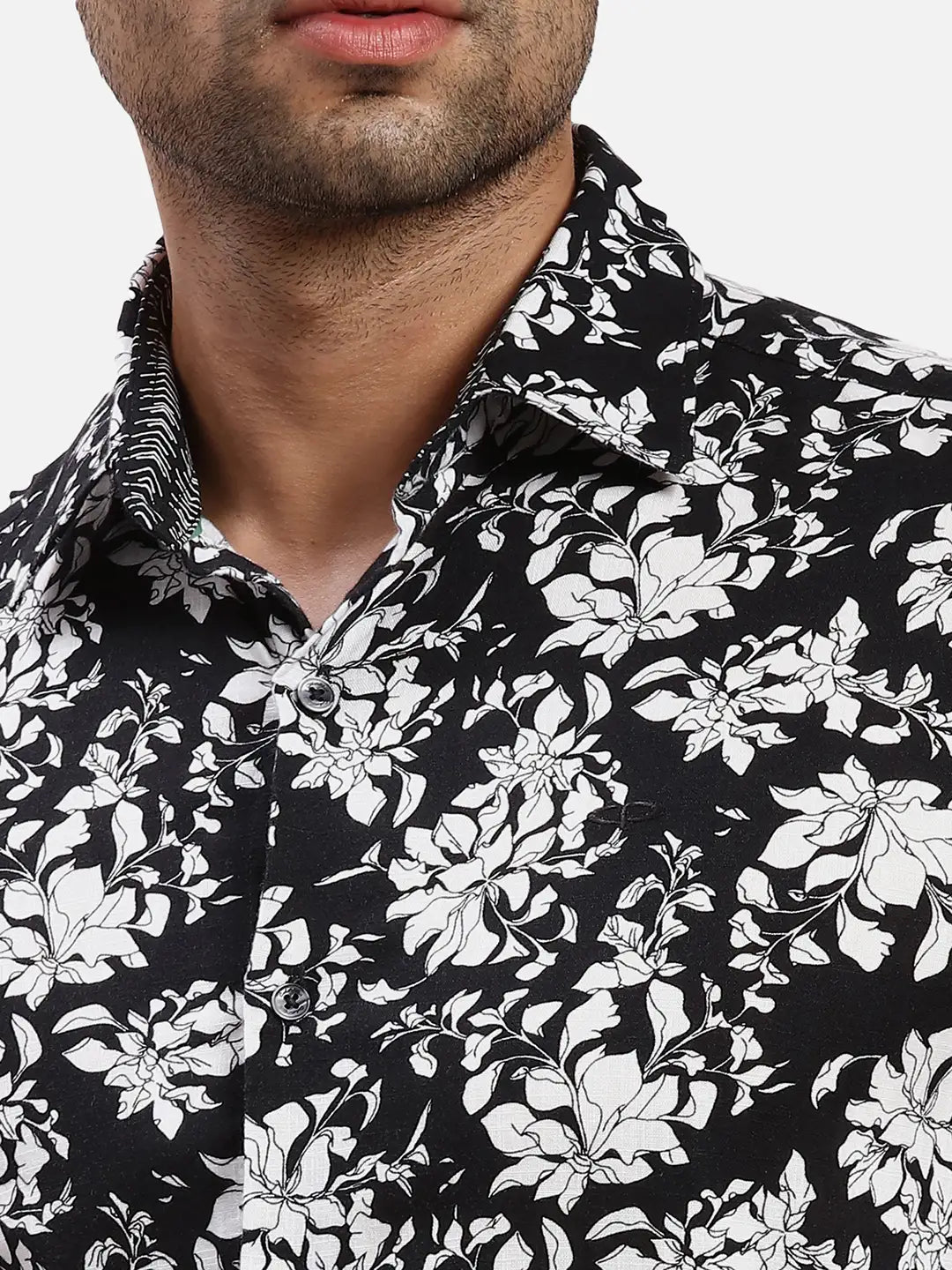 ColorPlus Regular Fit Printed Black Shirt