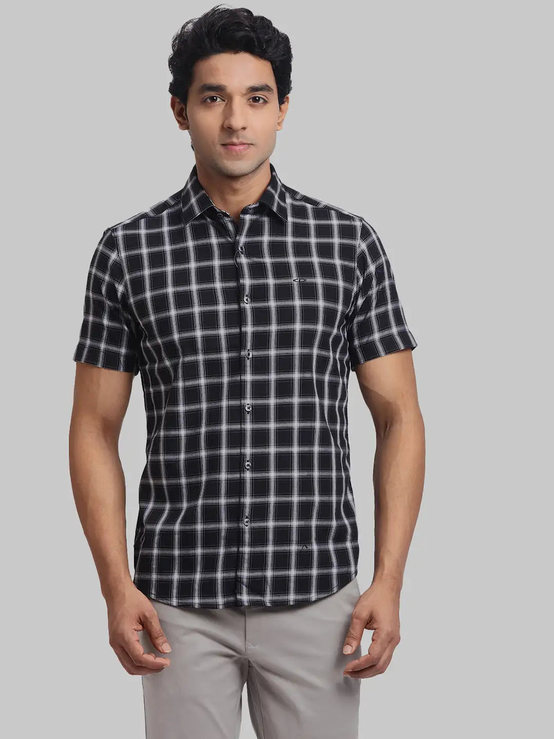 ColorPlus Regular Fit Checkered Dark Grey Shirt