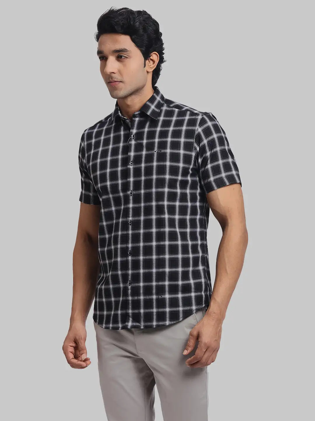 ColorPlus Regular Fit Checkered Dark Grey Shirt
