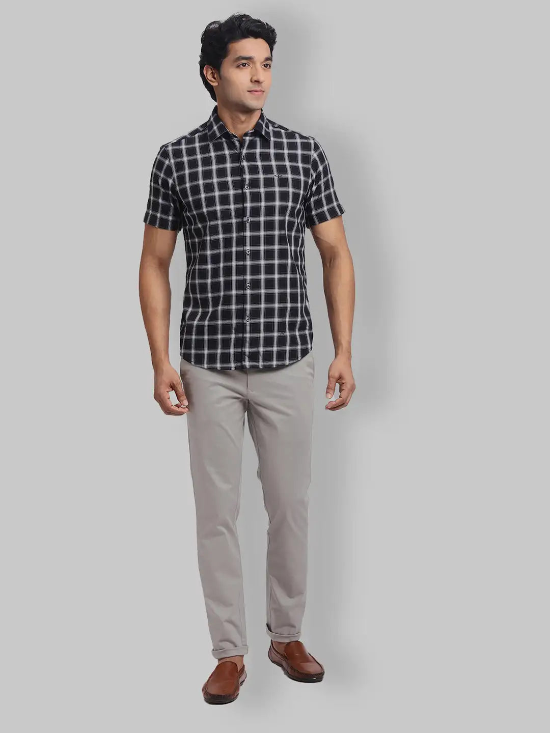 ColorPlus Regular Fit Checkered Dark Grey Shirt