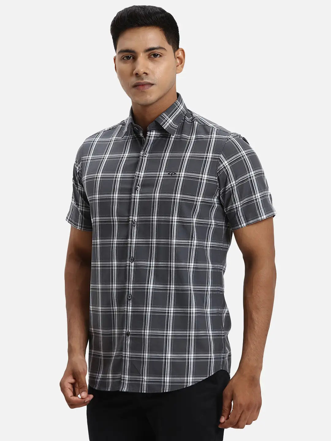 ColorPlus Regular Fit Striped Dark Grey Shirt